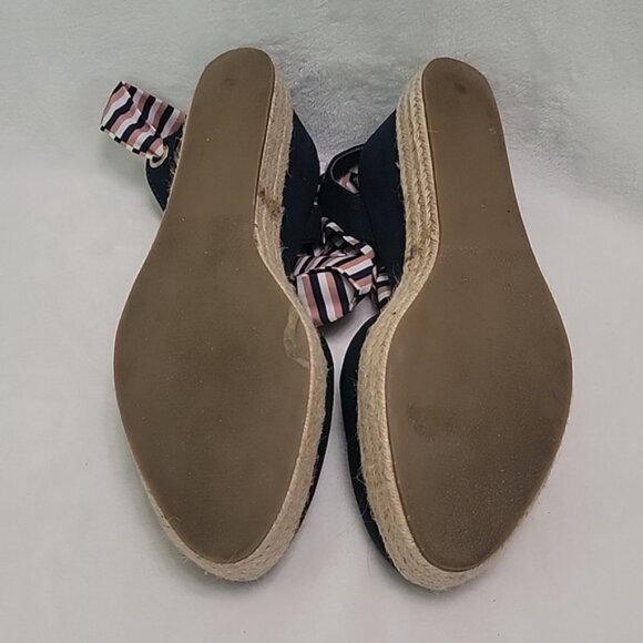 JustFab Navy Blue White Brown Ballet Tie Espadrilles Size 8.5 - Picture 9 of 9